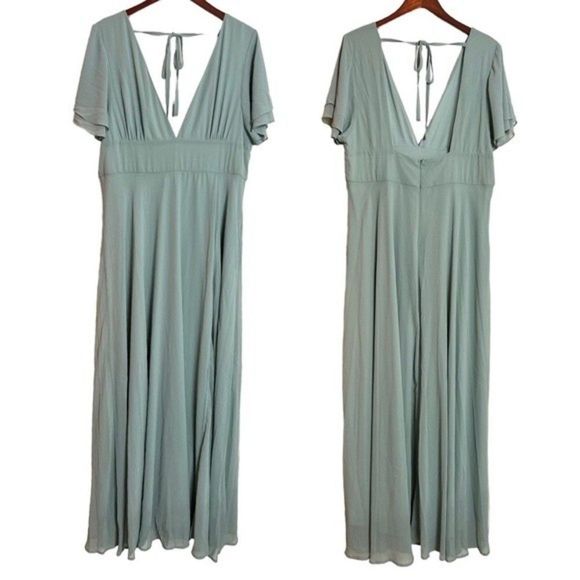 SOLD NWT Lulus Promise Of Love Sage Brush Flutter Sleeve Maxi Dress Size 2X - Picture 4 of 16